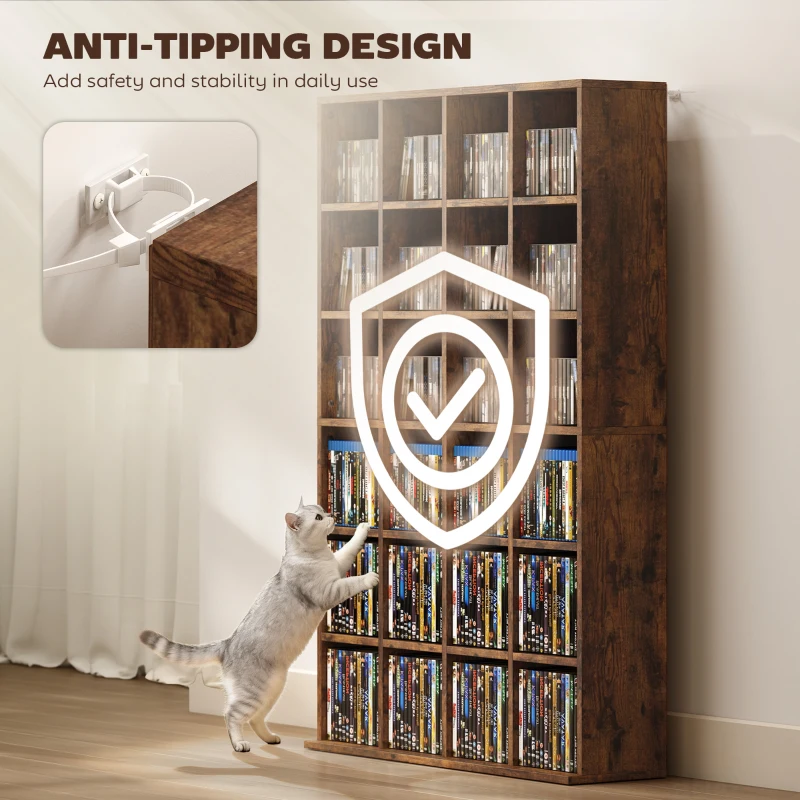 HOMCOM CD Storage Unit with Adjustable Shelves Up and Down in 3 Levels, 89 x 130.5 cm, Rustic Brown