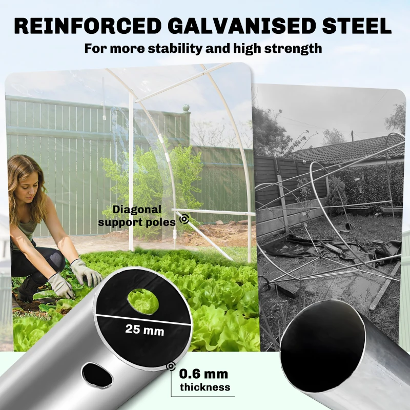 Outsunny Tunel foliowy, przechodnia szklarnia z cynkowaną stalową ramą i UV odpornym pokryciem PE, przezroczysta