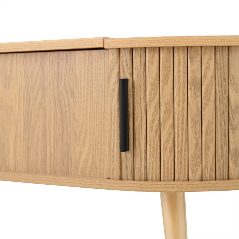 Lift-Up Oval Coffee Table with Hidden Storage and Height-Adjustable Top, Space-Saving Table for Living Areas, 120L x 50W x 39.5H cm, Wood