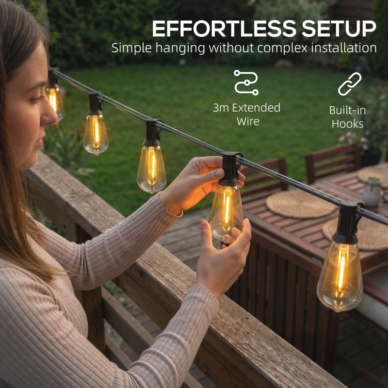 HOMCOM 50 LED Łańcuch Świetlny, 18 m Łańcuch do Połączenia, IP44 Wodoodporny, Dekoracja Wewnętrzna i Zewnętrzna