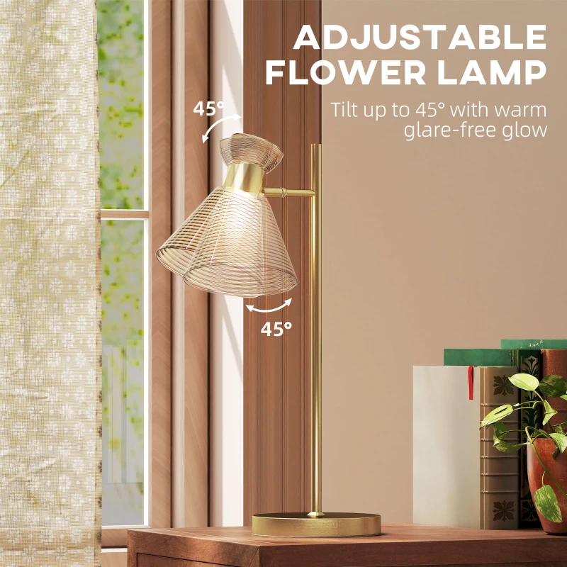 HOMCOM Modern Table Lamp, Bedside Lamp with Adjustable Flower-Shaped Head and E27 Socket for Living Room Bedroom Study, Bulb Not Included, Gold Tone