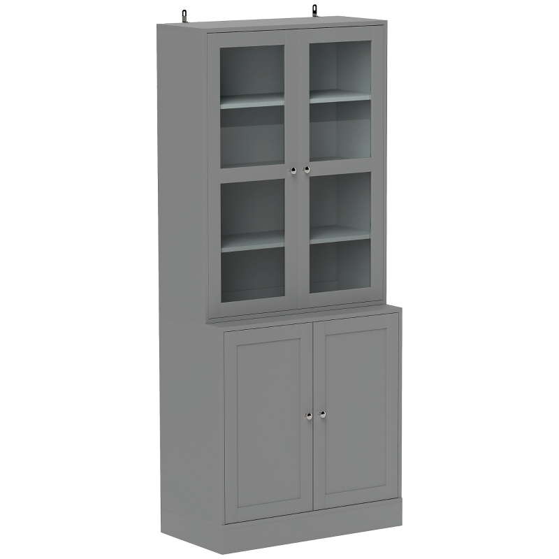 HOMCOM Display bookcase, 6-tier storage unit with 4 doors including 2 tempered glass, adjustable shelves, white