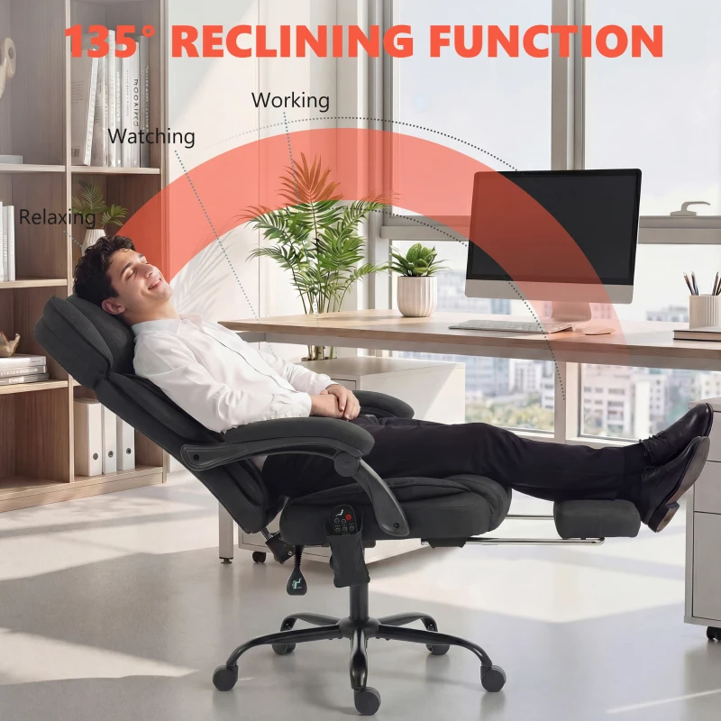 HOMCOM High Back Vibration Massage Office Chair Heated Reclining Computer Chair w/ Adjustable Height, Swivel Wheels, Black