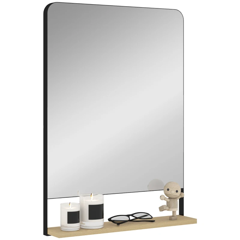 HOMCOM Wall Mirror with Wood Shelf - Black