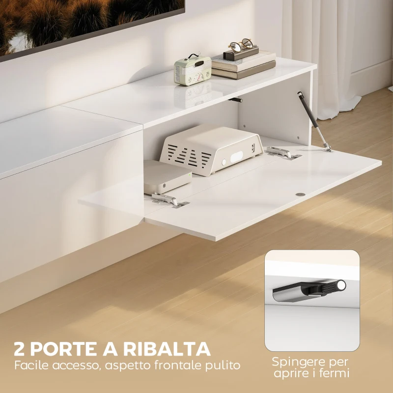 HOMCOM Mobile Porta TV fino a 75" Sospeso con Ante a Pressione, 180x33x30 cm, Bianco Lucido