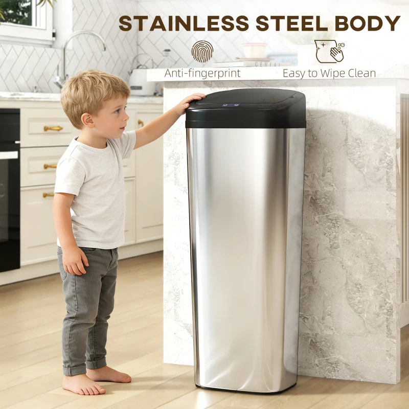 HOMCOM 50L Stainless Steel Sensor Bin - Silver Tone