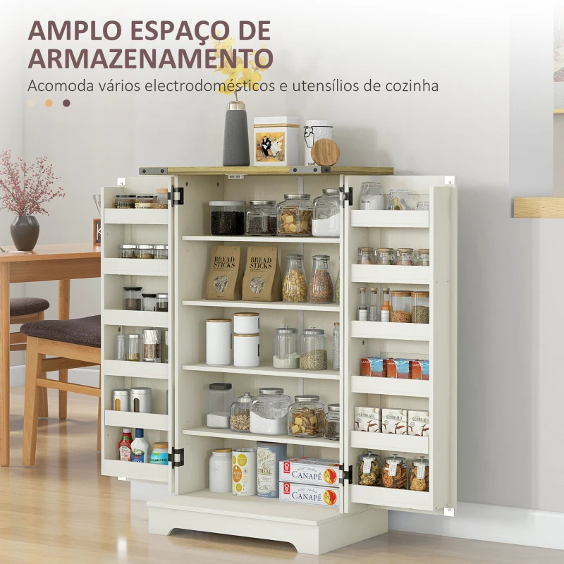 HOMCOM Armário Despensa de Cozinha com 2 Portas, 16 Prateleiras e Prateleira Ajustável para Sala de Jantar ou Sala de Estar 60x40x104 cm Creme