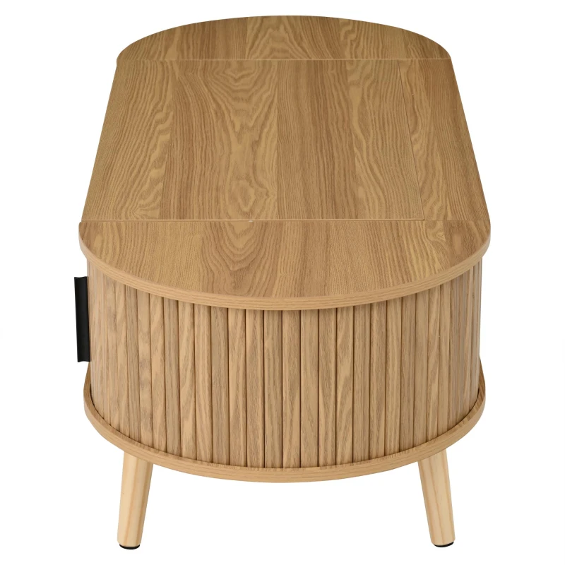 Lift-Up Oval Coffee Table with Hidden Storage and Height-Adjustable Top, Space-Saving Table for Living Areas, 120L x 50W x 39.5H cm, Wood