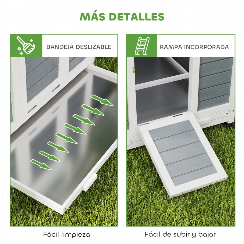 PawHut Gallinero de Madera para Exterior con 2 Nidos Bandeja Extraíble Perchas Techo Impermeable 150x100x96,5 cm Gris
