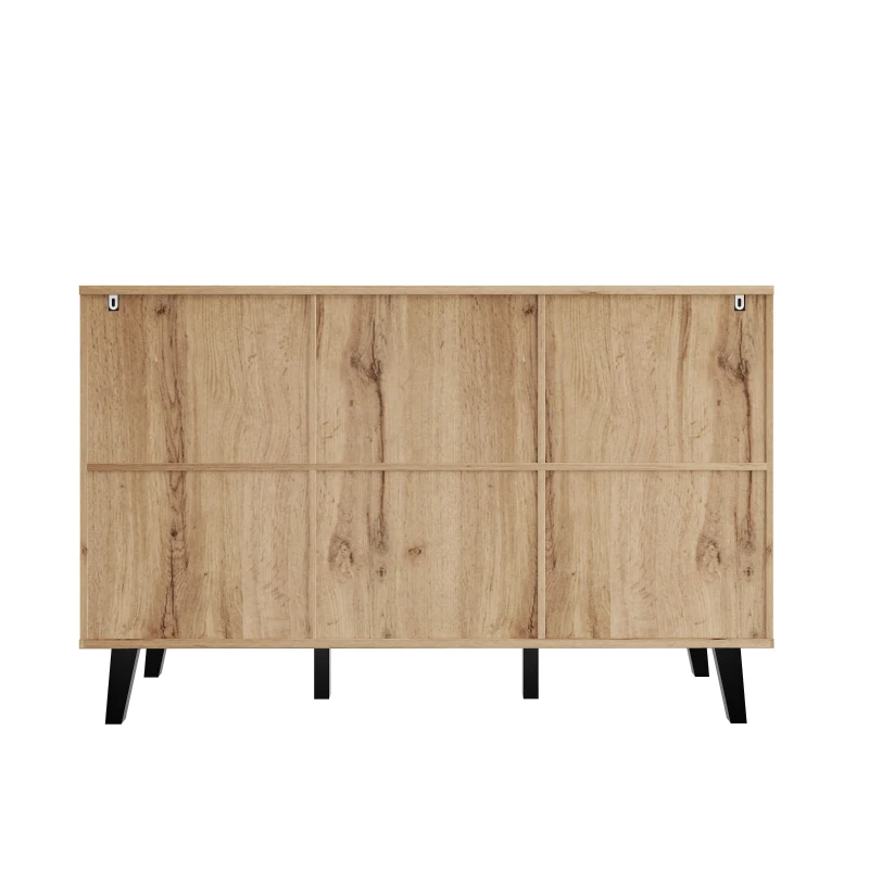 Modern Vintage Sideboard with Openwork Wooden and Panel Doors, Six-Point Support Unit with 6 Compartments, 150L x 40W x 95H cm, Wood
