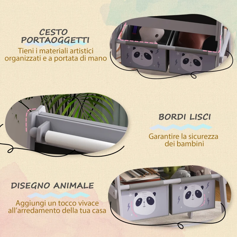 AIYAPLAY Lavagna per Bambini con Cavalletto 3 in 1 e 2 Contenitori, Età 3-8 anni, 54x46.5x93cm, Grigio