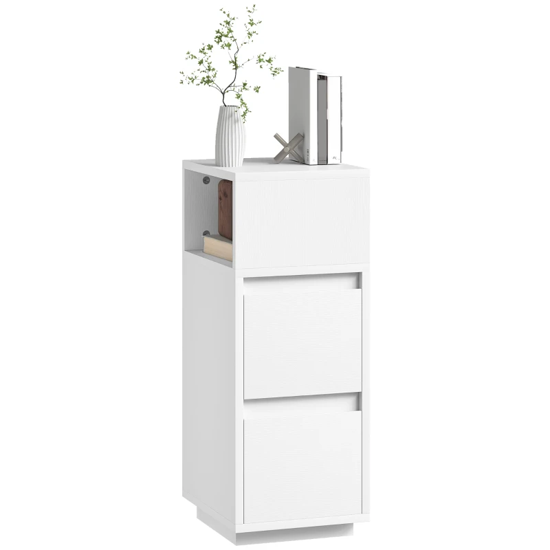 HOMCOM Slim Bedside Table, Narrow Bedside Cabinet with Open Shelf and 2 Drawers for Bedroom, Living Room, White