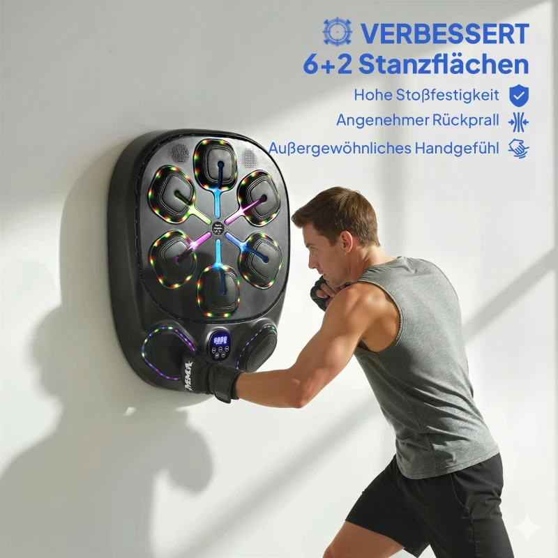 SPORTNOW Music Boxing Machine, elektronische LED Boxmaschine mit Doppel Schlagzonen Bluetooth Handschuhen 9 Geschwindigkeit