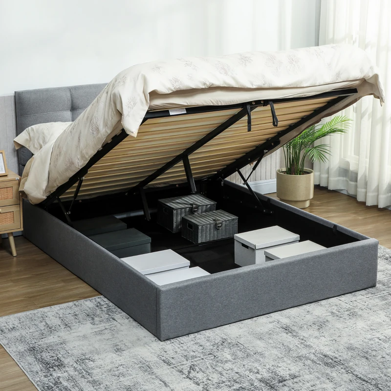 HOMCOM 5ft King Ottoman Bed with Gas Lift Storage - Grey