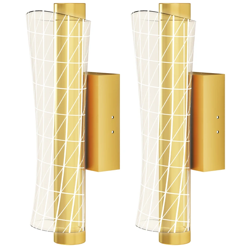 HOMCOM Led Wall Lamp 2 Pack, 9W Modern Indoor Geometric Mesh Wall Light, Colour Temperature Adjustable 3000K/4000K/6500K for Bedroom, Living Room, Hallway, Stairs, Gold Tone