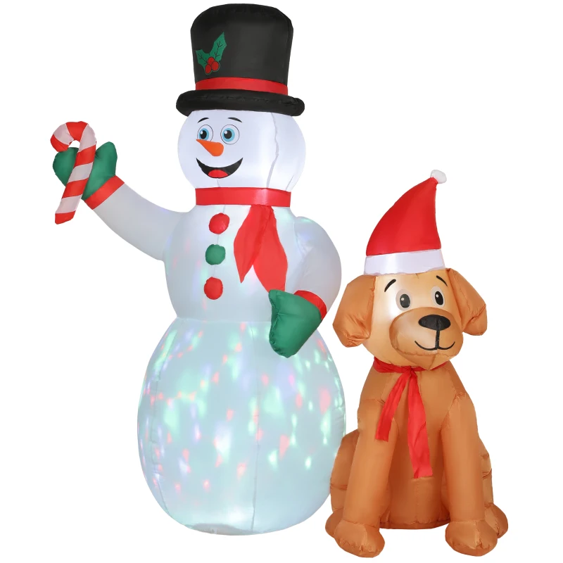 Outsunny 6FT Christmas Inflatables Snowman & Dog with Built-in LED Lights and Flashing Light, Blow Up Christmas Inflatable Decoration for Indoor Outdoor Decor, Garden