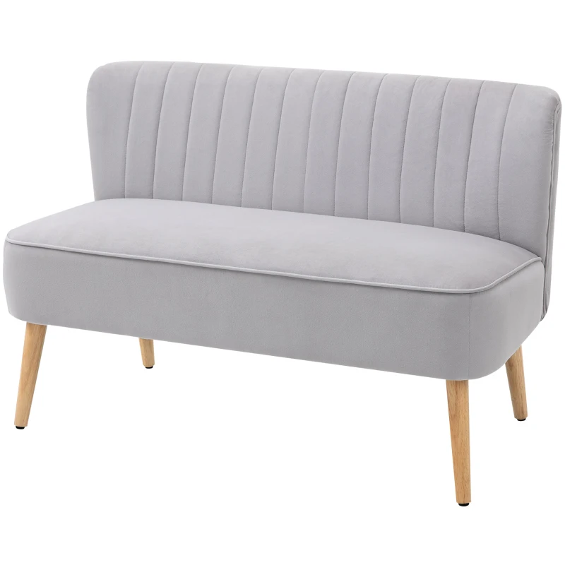 HOMCOM Modern Velvet Double Seat Sofa w/ Wood Frame Foam Padding Soft Comfortable Compact Couch Light Grey