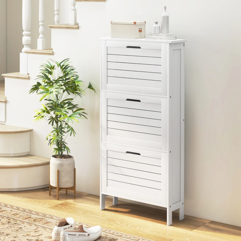HOMCOM Narrow Shoe Cabinet with 3 Flip Drawers - White