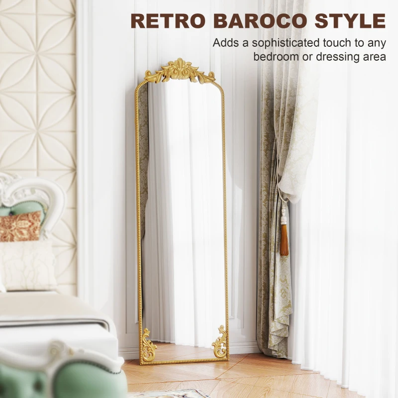 HOMCOM Full Length Mirror, 50 x 160 cm Floor Mirror with Baroque Metal Frame for Bedroom, Living Room, Dressing Room, Gold Tone