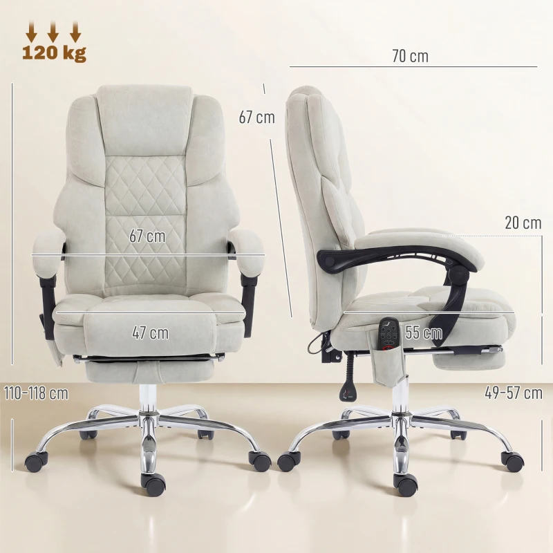 HOMCOM Office Chair with 6-point Vibration Massage and Heat, Fabric Desk Chair with Footrest, High Back, Cream White
