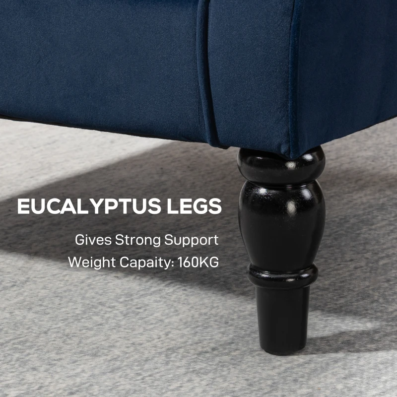 HOMCOM Wingback Accent Chair, Retro Upholstered Button Tufted Occasional Chair for Living Room and Bedroom, Dark Blue