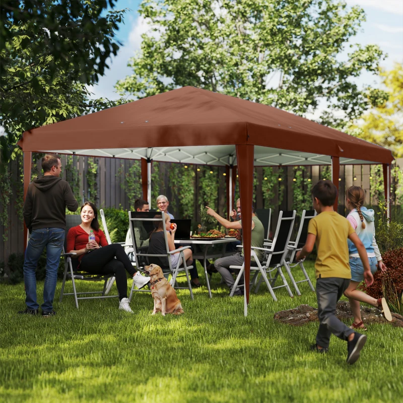 Outsunny Carpa Plegable 6x3 m con Altura Ajustable en 3 Niveles Bolsa de Transporte Anti-UV y Marco de Acero Café