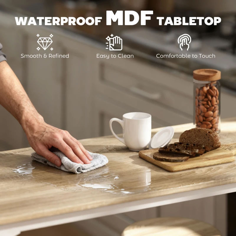 HOMCOM 5 Piece Bar Table Set for 4 with Stools, Metal Frame, Footrest for Kitchen Natural Wood