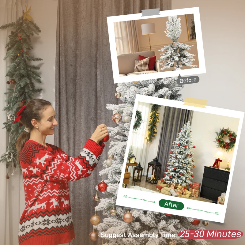 HOMCOM 7ft Flocked Artificial Christmas Tree