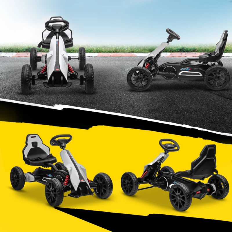 HOMCOM Kart Coche Eléctrico Infantil 12V de 3 a 8 Años Velocidad 3-5km/h y Cinturón de Seguridad 100x58x58,5cm Blanco
