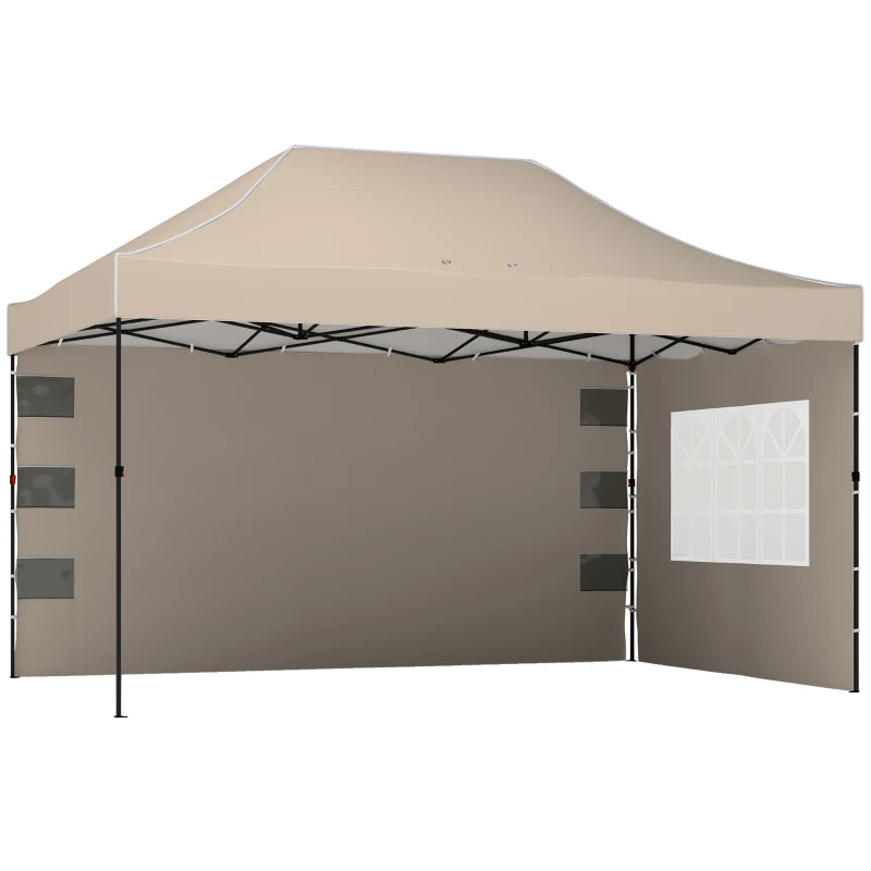 Outsunny Gazebo 3 x 4,3 m, UPF50+ Toit, Parois, Sac à roulettes, Tente de jardin, Brun sable