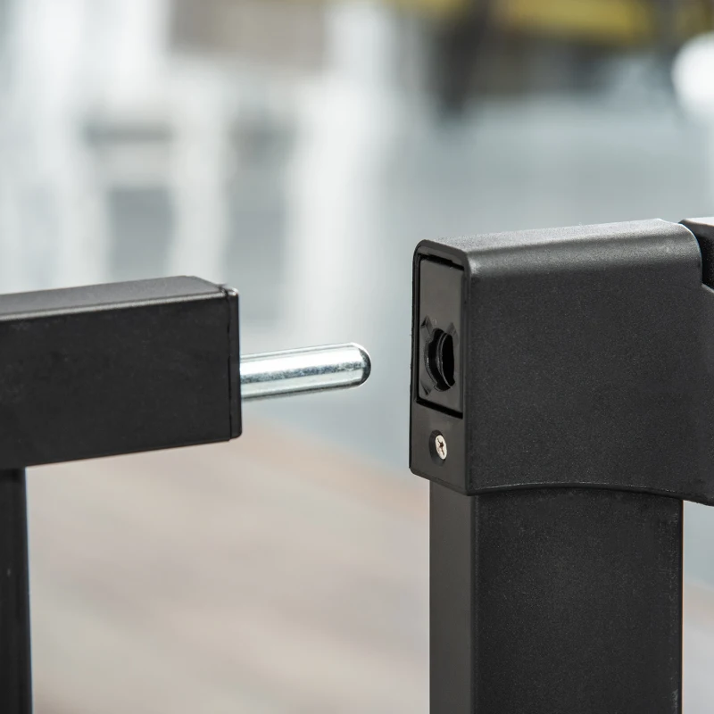 PawHut Barrière de sécurité animaux avec porte fermeture automatique système de double verrouillage, acier noir