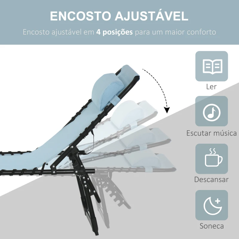 Outsunny Espreguiçadeira Dobrável com Apoio de Cabeça Reclinável 4 Posições e Estrutura em Aço 189x58x30 cm Azul Claro