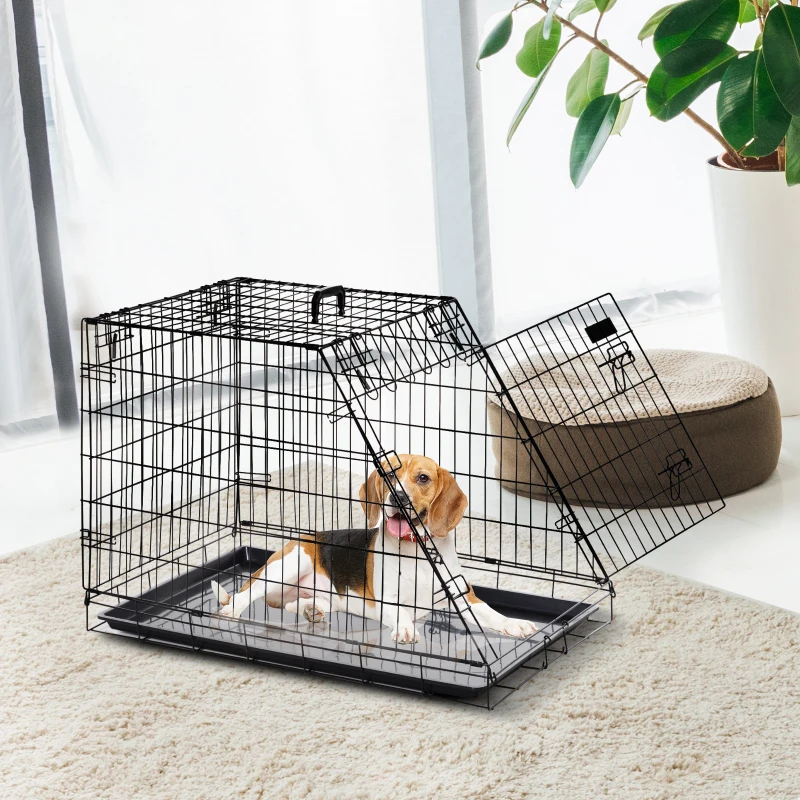 PawHut Cage de transport pour chien taille L dim. 78L x 47l x 55H cm métal noir