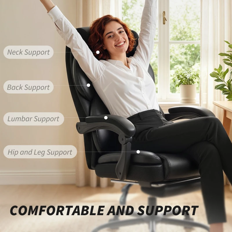HOMCOM Adjustable Office Chair Reclining Computer Desk Chair with Footrest, Armrest, Casters, Black