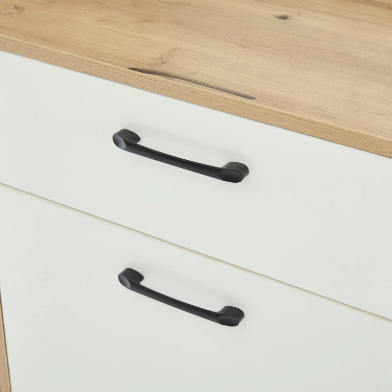 7-In-1 Coat Rack with 2 Shoe Compartments and Semi-open Shelves, High-gloss Cabinet with Mirror, 100L x 38.5W x 190H cm, White+Oak