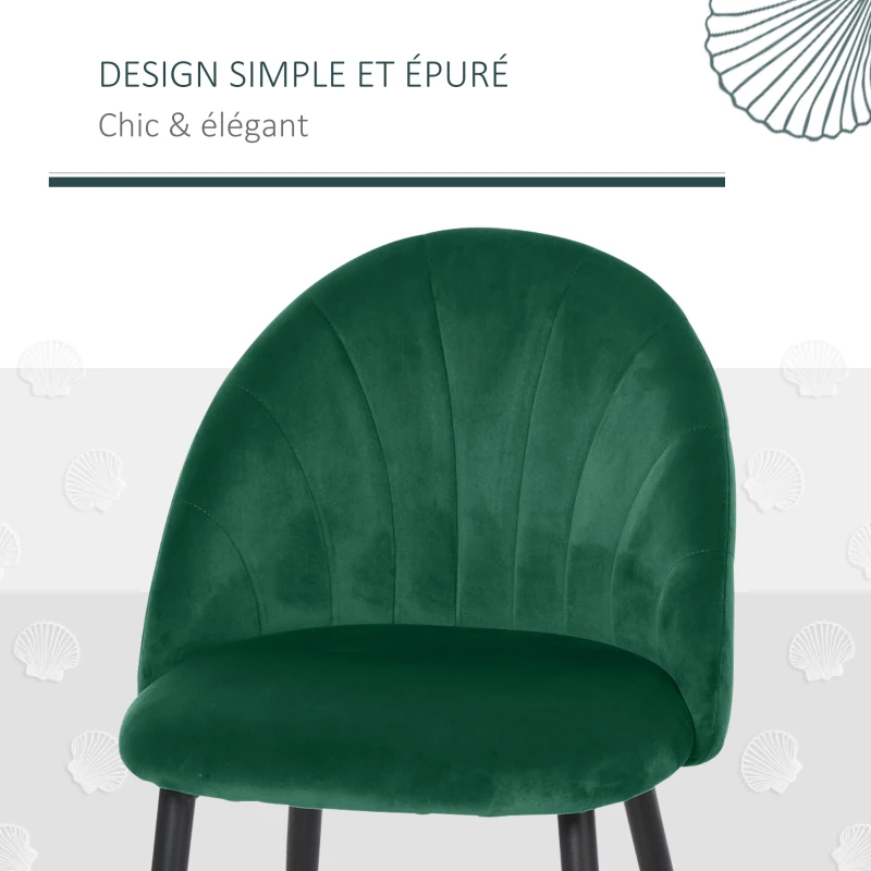 HOMCOM Lot de 2 chaises de Salle à Manger Chaise de Cuisine Velours Pieds métal vert dim. 52L x 54l x 79H cm(m-4)