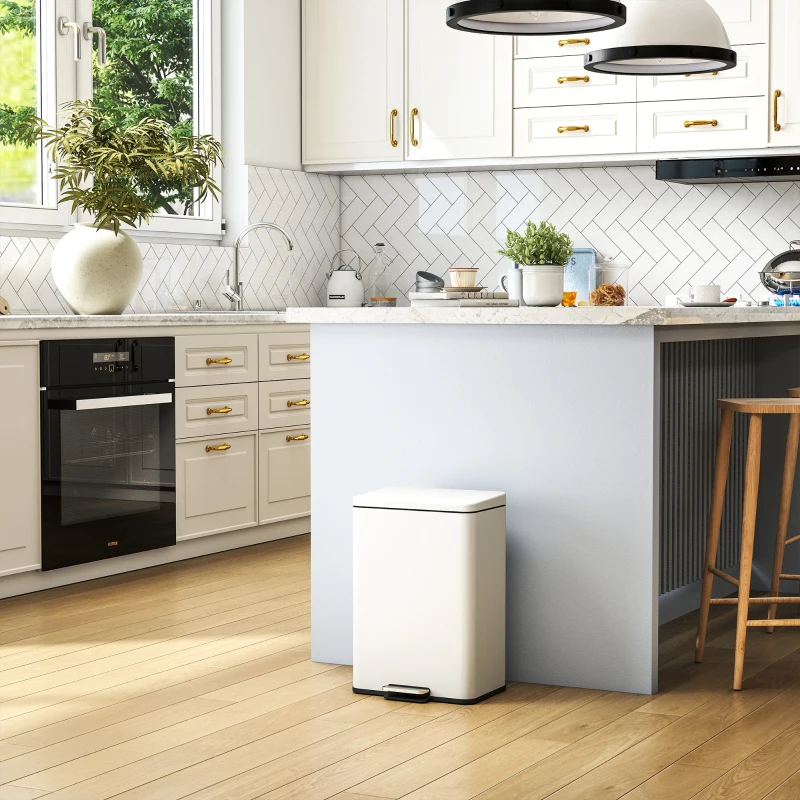 HOMCOM 20L Kitchen Bin with Soft-Close Lid and Stay-Open Function, Pedal Bin with Removable Inner Bucket for Kitchen, Office, Home, Cream