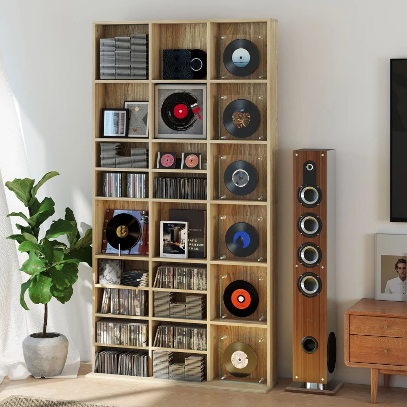 HOMCOM CD Storage Unit with Adjustable Shelves, 102 x 195 cm, Oak Tone