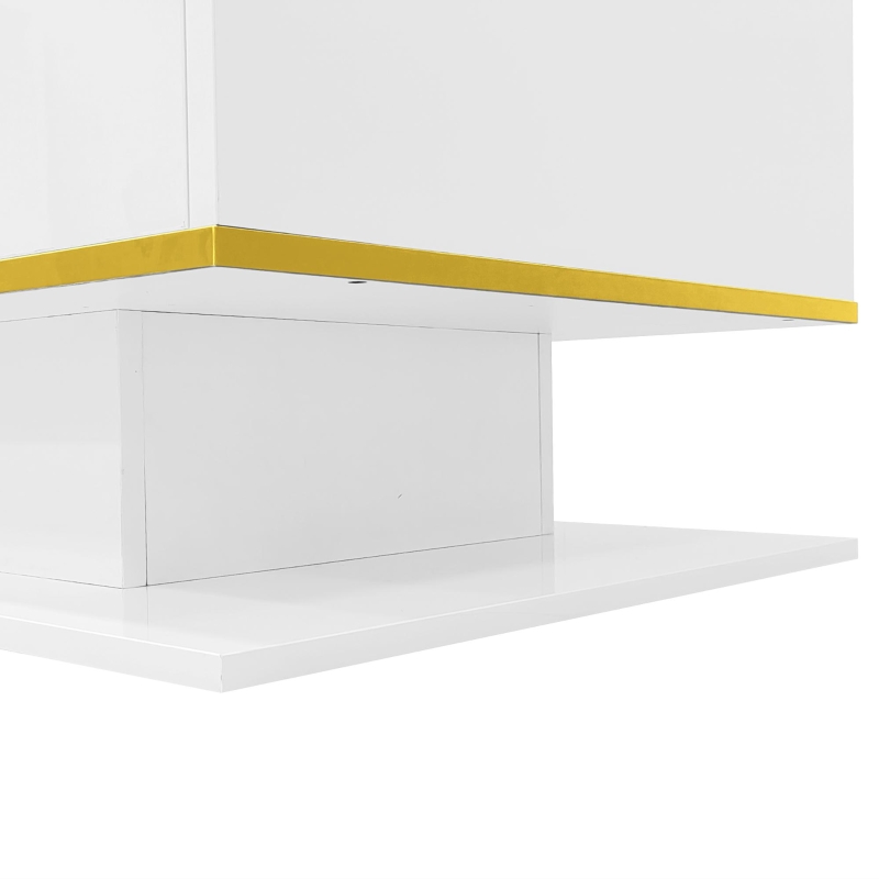 Modern LED Coffee Table with High-Gloss Finish and Gold Accents, Illuminated Unit with Drawers and Storage, 100L x 50W x 40H cm, White