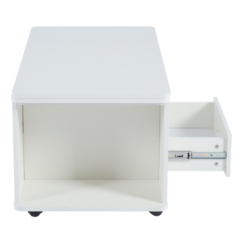 Modern Lift-Top Coffee Table with Hydraulic Lift and Hidden Storage, Versatile Unit with 4 Stools and Drawer, 100L x 50W x 45H cm, White