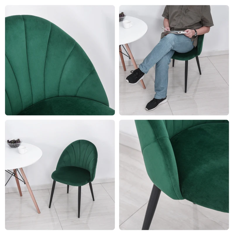 HOMCOM Lot de 2 chaises de Salle à Manger Chaise de Cuisine Velours Pieds métal vert dim. 52L x 54l x 79H cm(m-8)