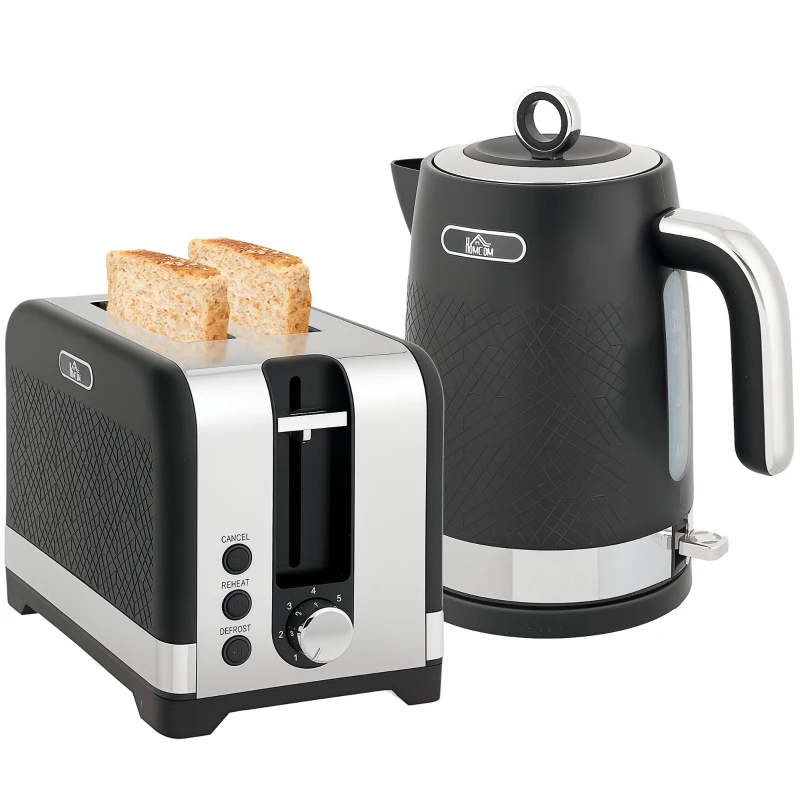 HOMCOM Sleek Textured Kettle and Toaster Set - Black
