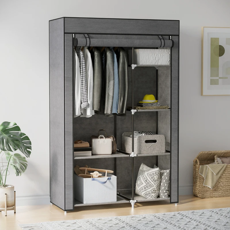 HOMCOM Armoire penderie multi-rangement - 6 étagères, 1 barre - non tissé gris