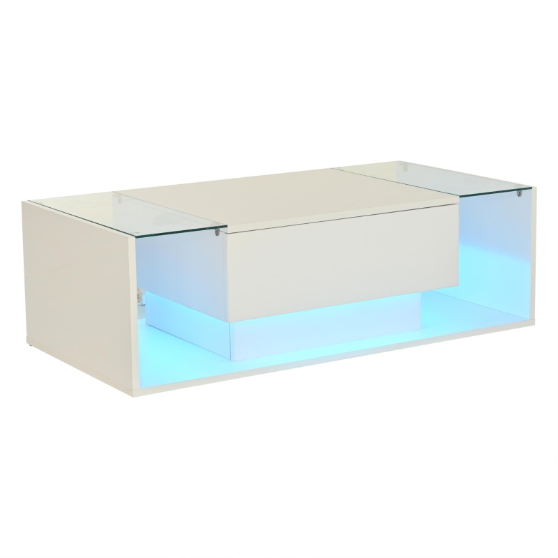 High-Gloss Coffee Table with a Drawer and Semi-Open Storage, Modern Centre Table for Living Room and Office, 100L x 50W x 31H cm, White