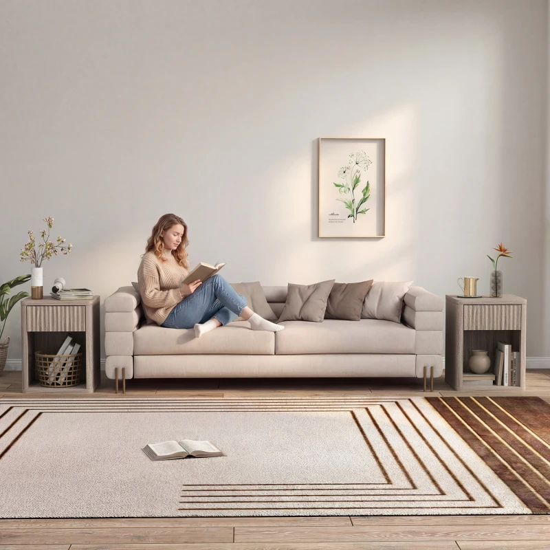 HOMCOM Modern Bedside Table Set of 2, Bedside Cabinet with Drawer and Open Shelf, Side End Table, Nightstand for Bedroom, Oak