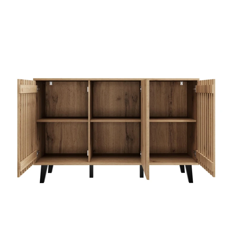 Modern Vintage Sideboard with Openwork Wooden and Panel Doors, Six-Point Support Unit with 6 Compartments, 150L x 40W x 95H cm, Wood