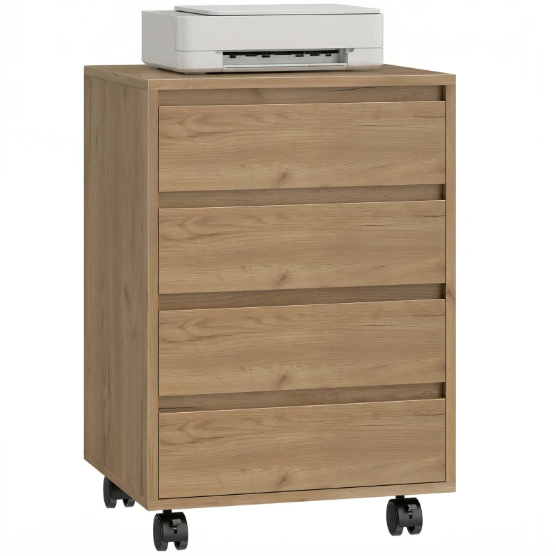 HOMCOM Cajonera de Oficina con 4 Cajones Cajonera de Escritorio con Ruedas para Estudio 46x40x65 cm Marrón