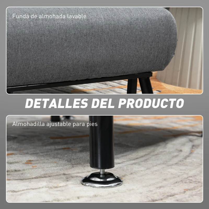 HOMCOM Sofá Cama Individual Plegable con Respaldo Ajustable de 5 Niveles Cojín y Tapizado de Lino Sintético 75x70x75 cm Gris