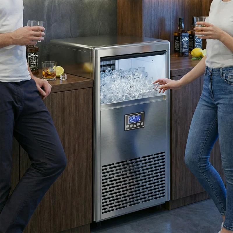 HOMCOM Gewerblicher Eiswürfelbereiter 45 kg/24 Std., Edelstahl, mit 15 kg Speicher, Selbstreinigung, Silber