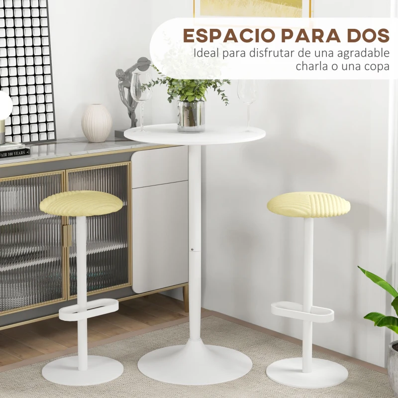 HOMCOM Mesa Alta de Bar Redonda Mesa de Cocina Moderna con Encimera Laminada y Marco de Acero para 2 Personas Ø60x102 cm Blanco